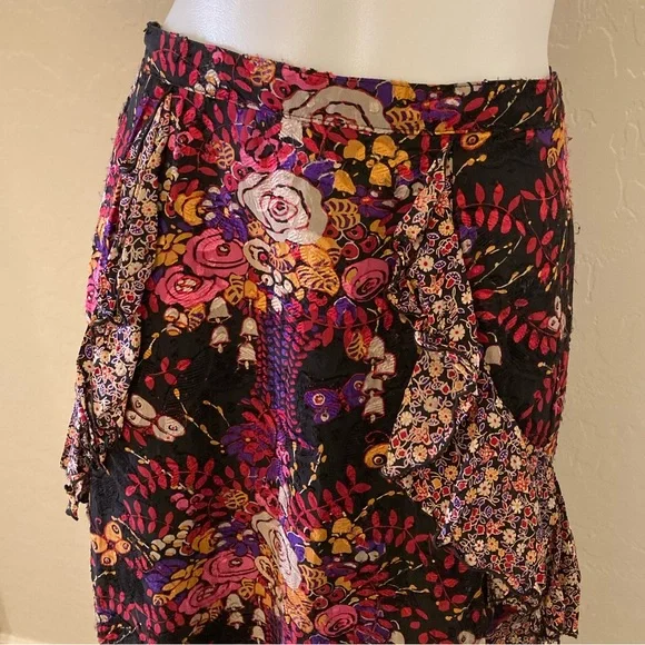 Anna Sui Silk MIDI Length Asymmetrical Floral Skirt Size 6 - Picture 6 of 12